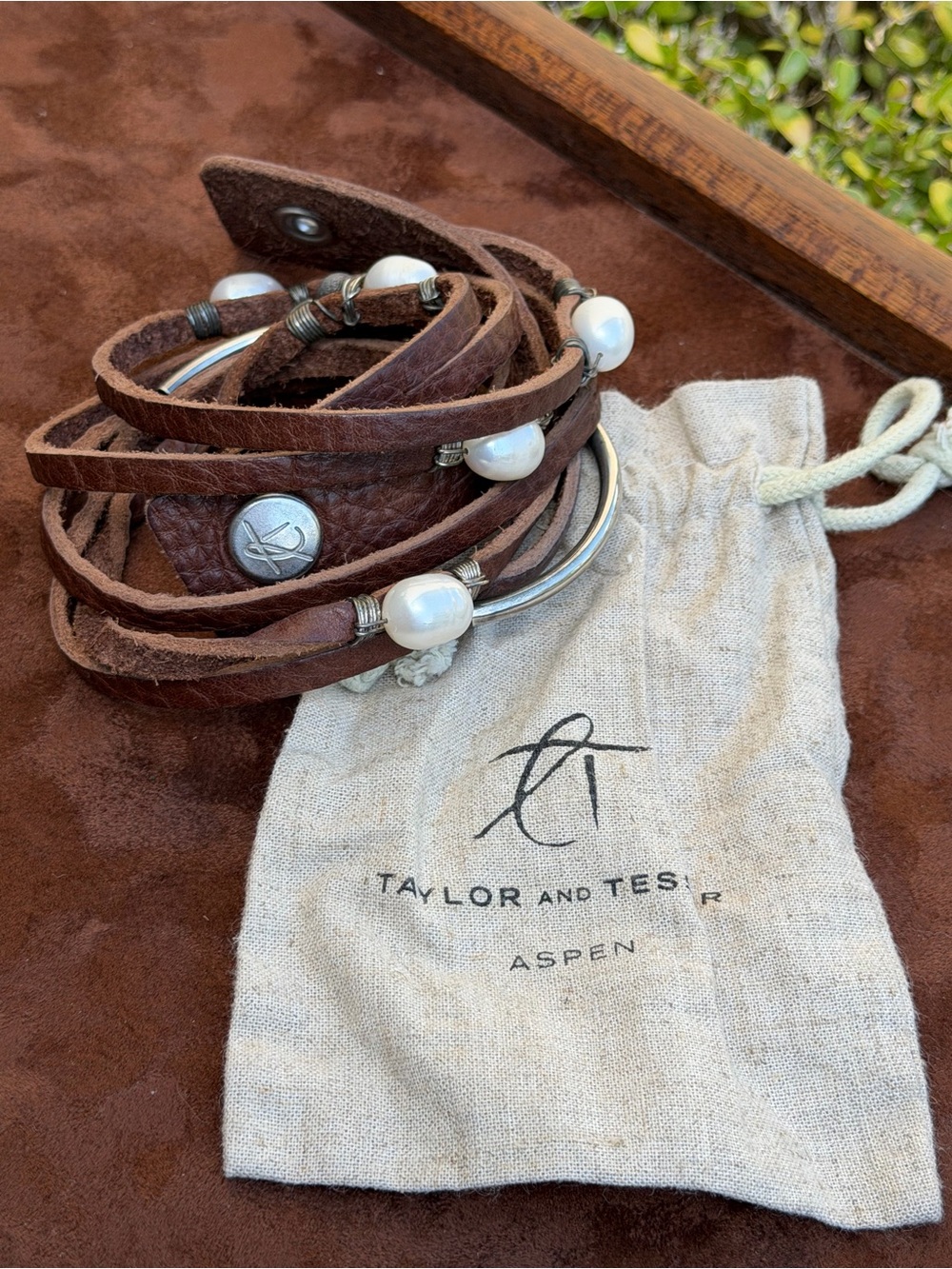 Taylor and Tessier Handmade Leather Wrap Pearl Bracelet Aspen CO